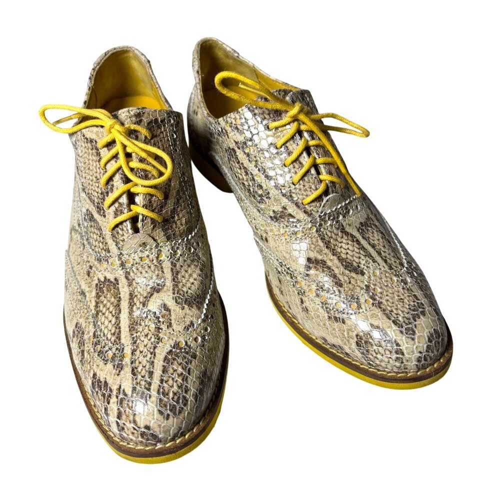 Cole Haan Alisa Snakeskin Wingtip Oxford Size 7B Brown Yellow Sole $180. Laces